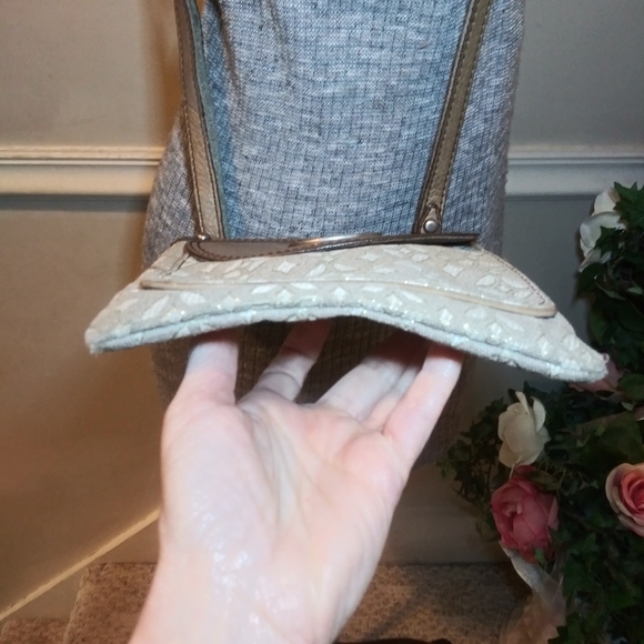 Fossil Leather Trimmed Taupe & Ivory Metallic Brocade Convertible Crossbody - Picture 3 of 15